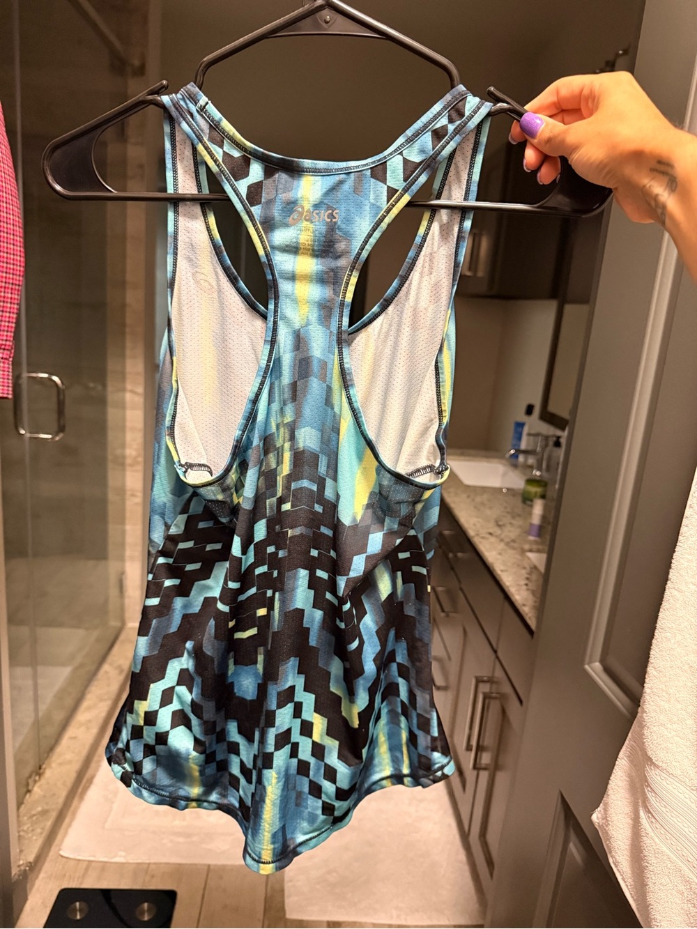 ASICS Blue and Yellow Geometric Racerback Tank - Picture 2 of 3